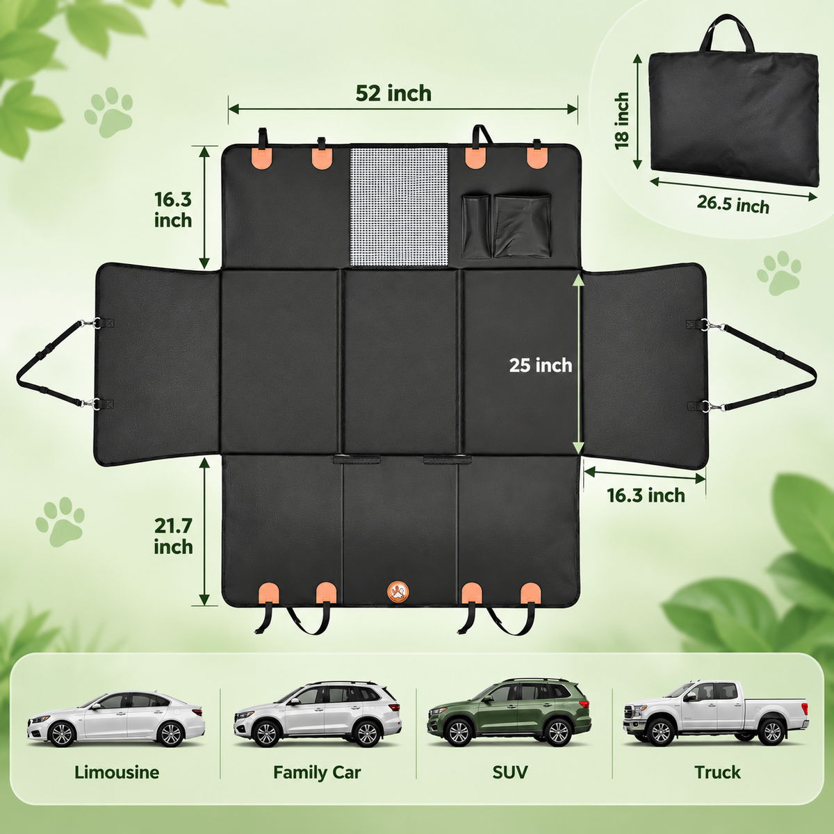 PU Leather Hard-Bottom Dog Car Seat Cover 2.0 2026 Upgraded