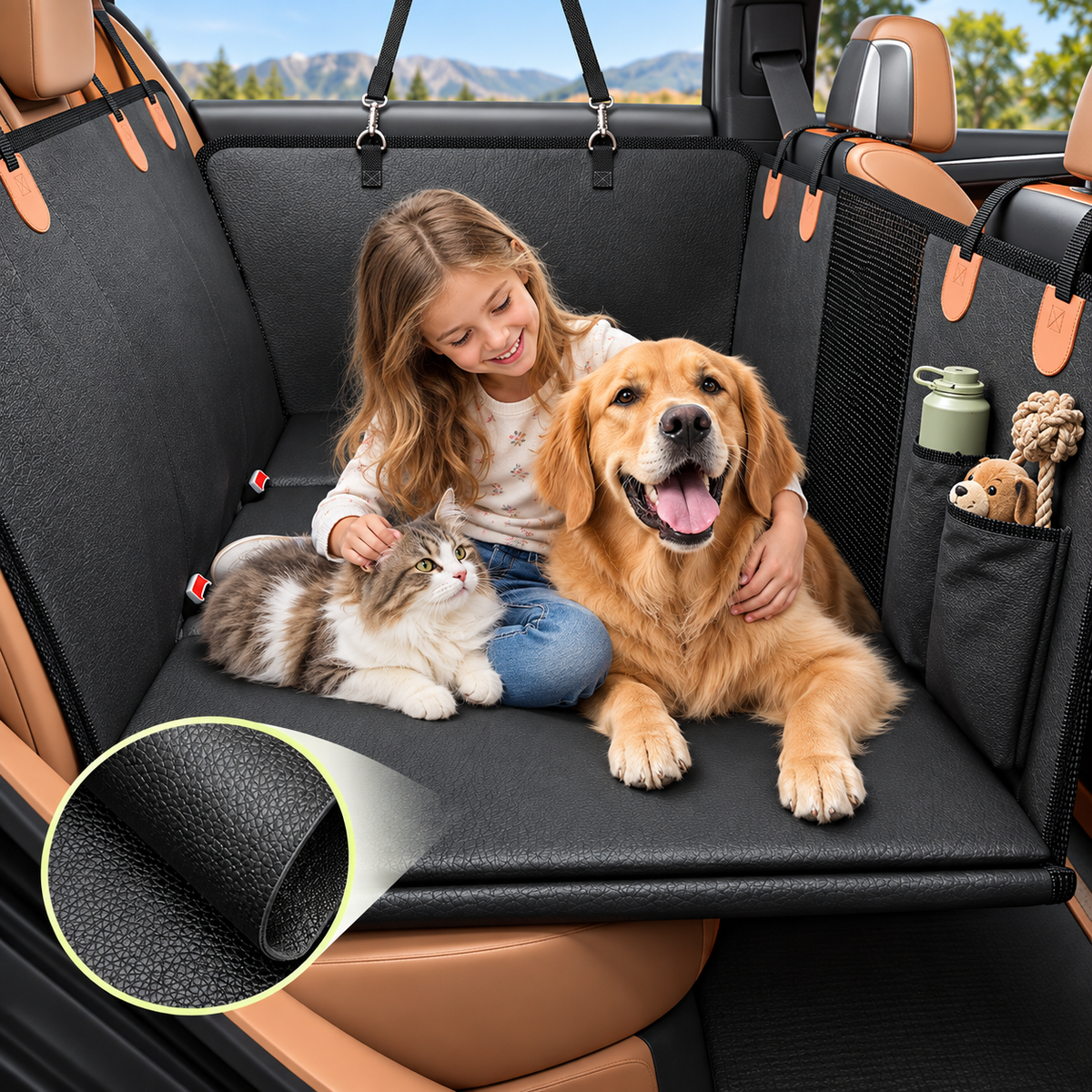 PU Leather Hard-Bottom Dog Car Seat Cover 2.0 2026 Upgraded